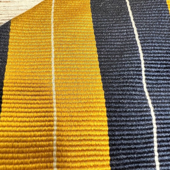Paul Fredrick Neck Tie Mens Yellow Blue Striped 100% Italian Silk Business Event - Picture 4 of 5